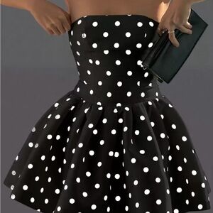 SHEIN Black Strapless Polka Dot Fit-and-Flare Dress